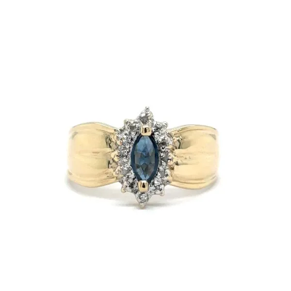 Estate 10K Yellow Gold Sapphire & Diamond Ring