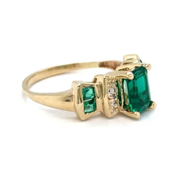 Estate 10K Yellow Gold Emerald & Diamond Ring