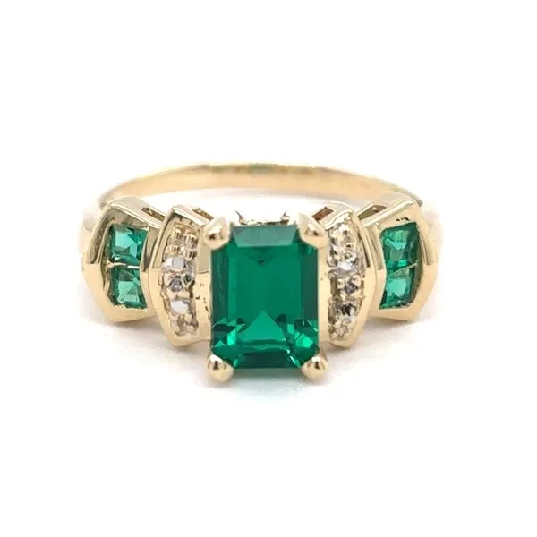 Estate 10K Yellow Gold Emerald & Diamond Ring