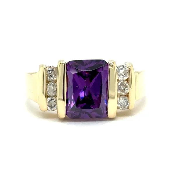 Estate 14K Yellow Gold Amethyst & Diamond Ring