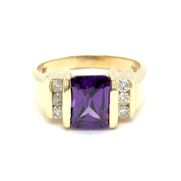 Estate 14K Yellow Gold Amethyst & Diamond Ring