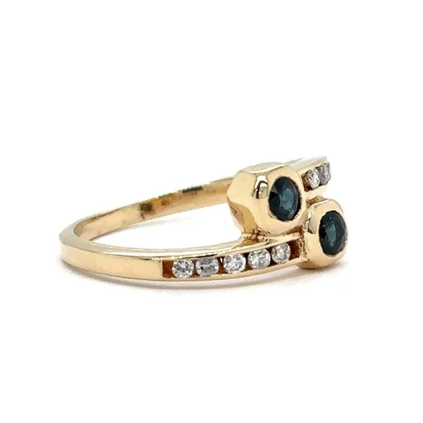 Estate 14K Yellow Gold Sapphire and Diamond Bypass Ring