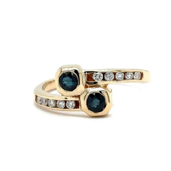 Estate 14K Yellow Gold Sapphire and Diamond Bypass Ring