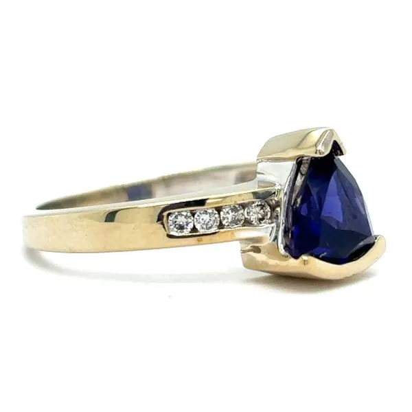 Estate 10K White Gold Iolite and Diamond Ring