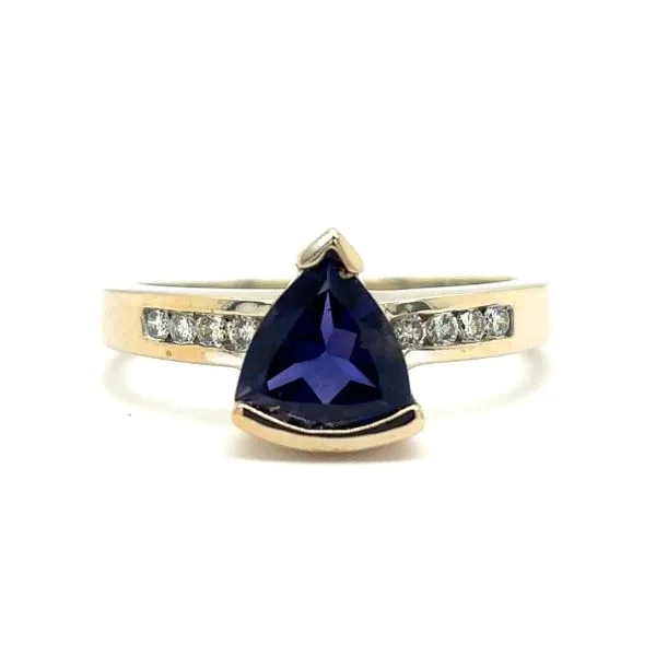 Estate 10K White Gold Iolite and Diamond Ring