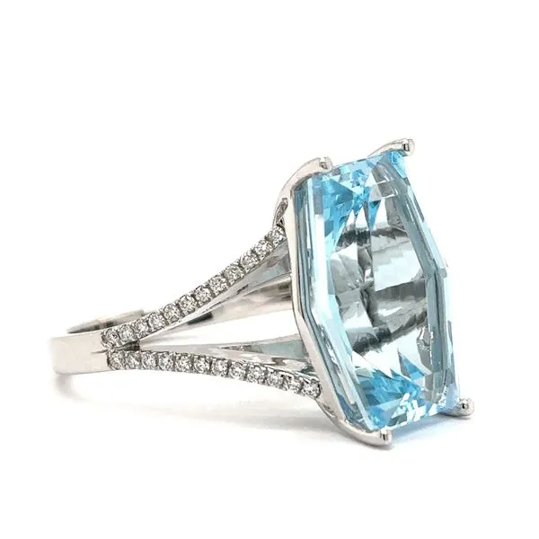 Estate 14K White Gold Blue Topaz and Diamond Ring