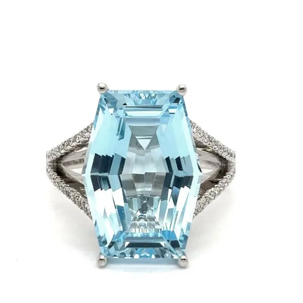 Estate 14K White Gold Blue Topaz and Diamond Ring
