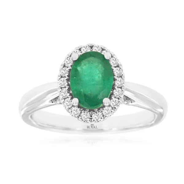 14K White Gold Emerald & Diamond Ring