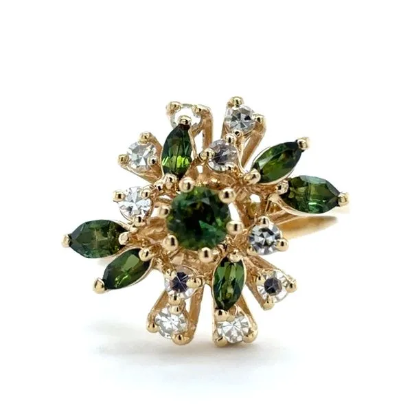 Estate 14K Yellow Gold Green Tourmaline & Diamond Ring