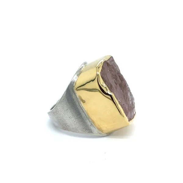 Estate Sterling Silver & 18K Yellow Gold Rough Rose Quartz Ring Image 2 Georgetown Jewelers Wood Dale, IL