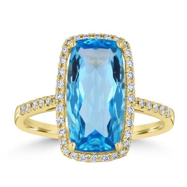14K Yellow Gold Blue Topaz & Diamond Ring Georgetown Jewelers Wood Dale, IL