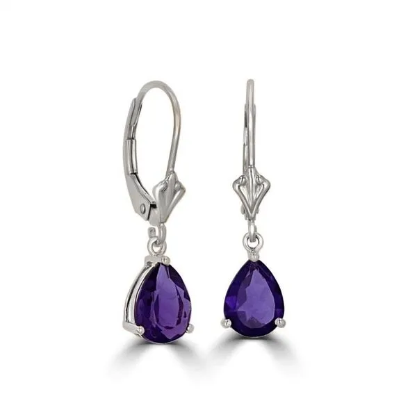 14K White Gold Amethyst Leverback Earrings Georgetown Jewelers Wood Dale, IL
