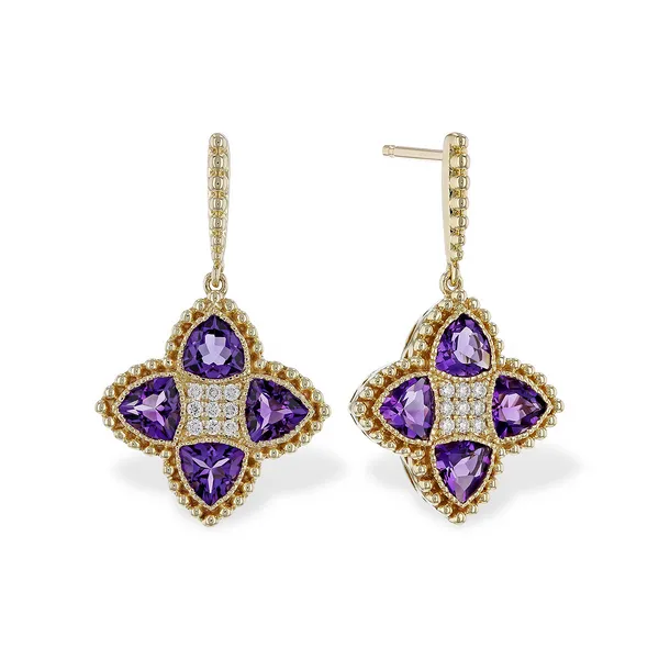 14K Yellow Gold Amethyst & Diamond Earrings