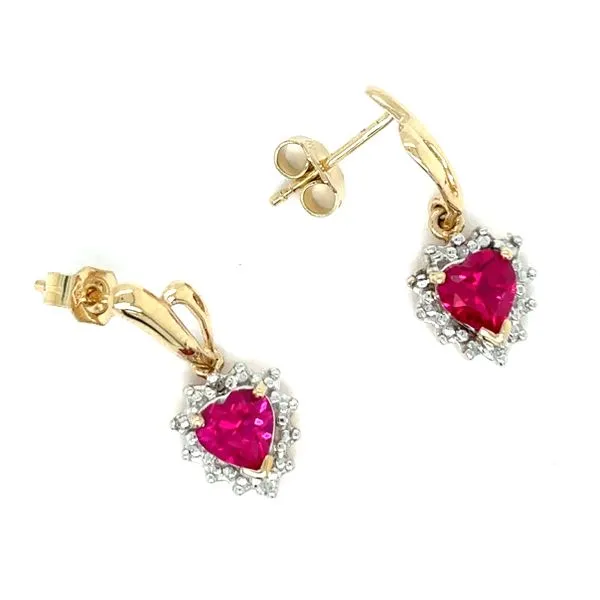 Estate Lab Grown Ruby & Diamond Heart Shape Drop Earrings