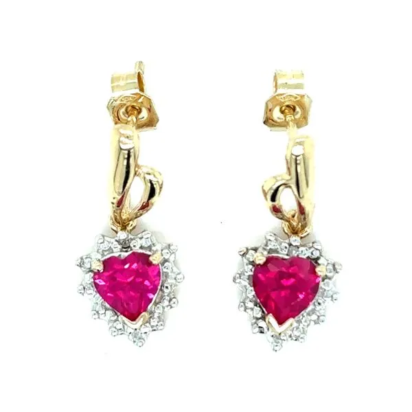 Estate Lab Grown Ruby & Diamond Heart Shape Drop Earrings similar item image
