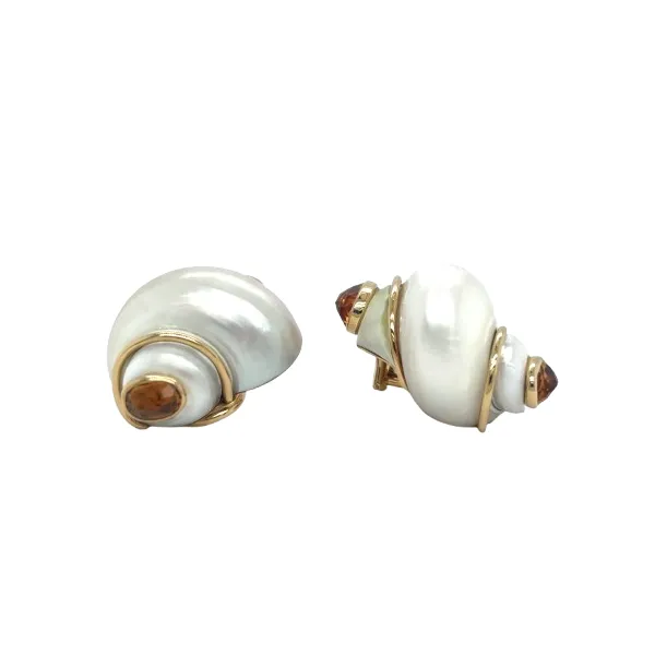 Estate Seaman Schepps Turbo Shell/Citrine Non-pierced Ear...