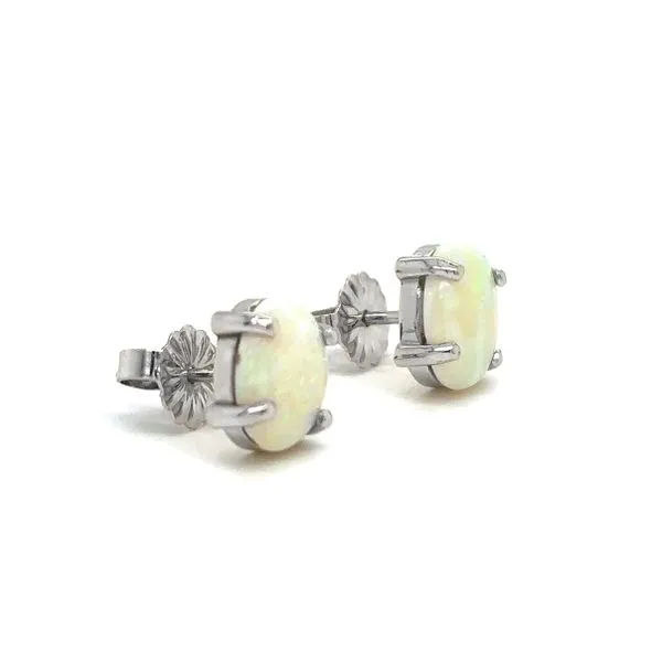 Estate 14K White Gold Opal Earrings
