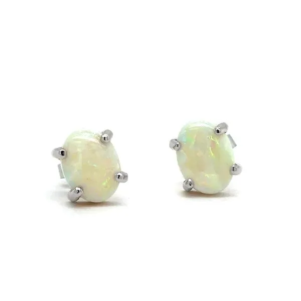 Estate 14K White Gold Opal Earrings
