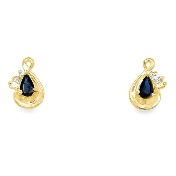 Estate 14K Yellow Gold Sapphire & Diamond Earrings