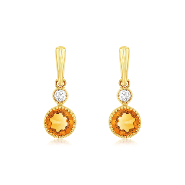 14K Yellow Gold Citrine & Diamond Earrings Georgetown Jewelers Wood Dale, IL