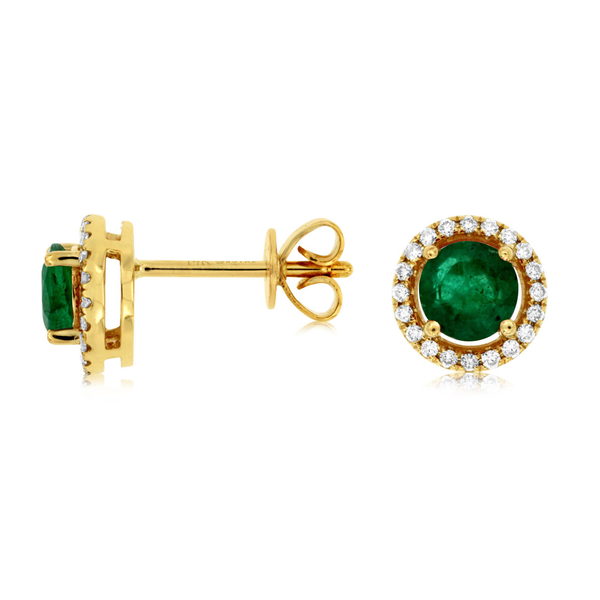 14K Yellow Gold Emerald & Diamond Earrings Georgetown Jewelers Wood Dale, IL