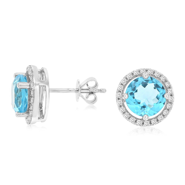 14K White Gold Blue Topaz & Diamond Earrings Georgetown Jewelers Wood Dale, IL