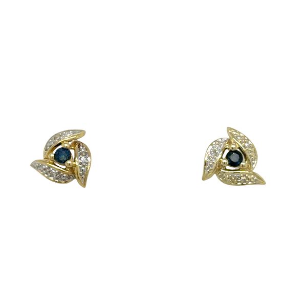 Estate 14K Yellow Gold Sapphire & Diamond Stud Earrings Georgetown Jewelers Wood Dale, IL