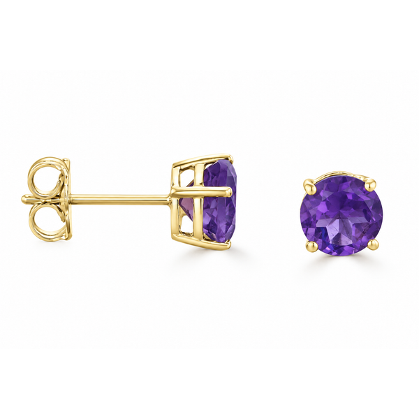 14K Yellow Gold Amethyst Stud Earrings Georgetown Jewelers Wood Dale, IL
