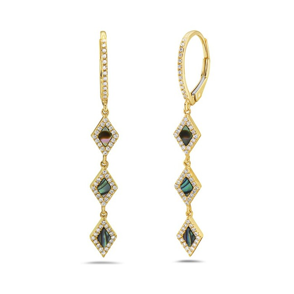 14K Yellow Gold Abalone & Diamond Earrings Georgetown Jewelers Wood Dale, IL