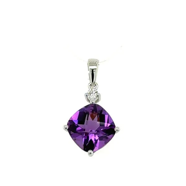 14K White Gold Amethyst & Diamond Pendant Georgetown Jewelers Wood Dale, IL