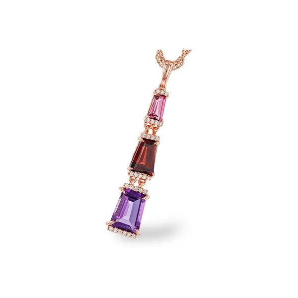 14K Rose Gold Pink Tourmaline, Garnet, Amethyst & Diamond...