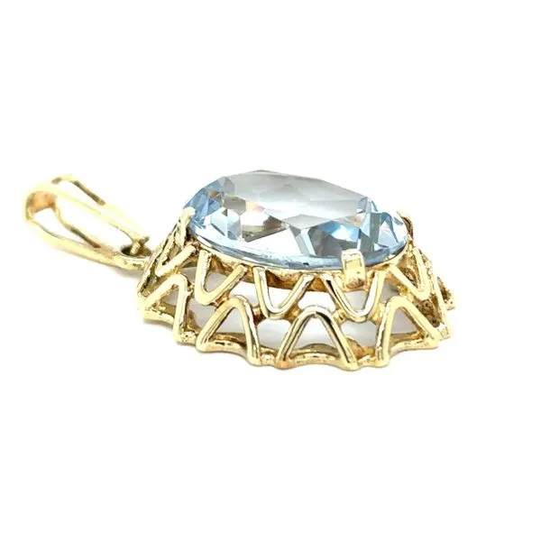 Estate 9K Yellow Gold Imitation Aquamarine Filigree Pendant
