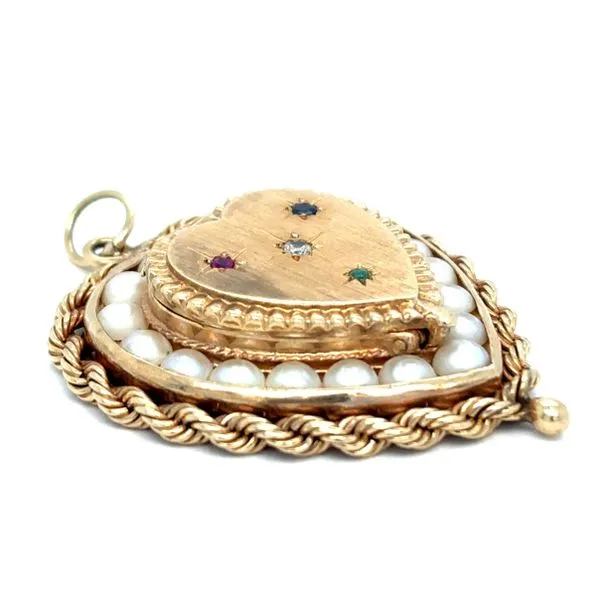Estate 14K Yellow Gold Colored Gemstone Heart Locket Image 2 Georgetown Jewelers Wood Dale, IL