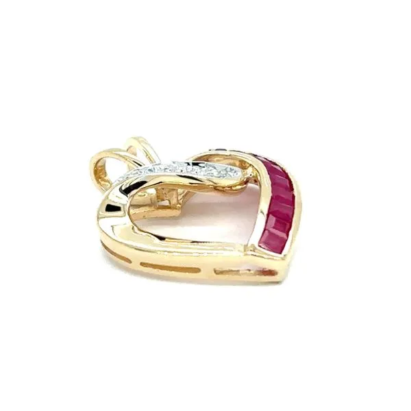 Estate 14K Yellow Gold Open Heart Ruby & Diamond Pendant Image 2 Georgetown Jewelers Wood Dale, IL