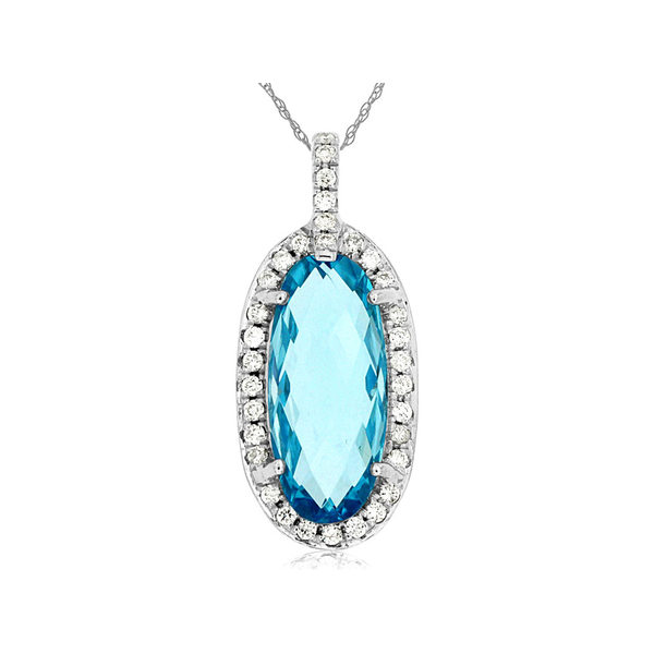 14K White Gold Blue Topaz & Diamond Necklace Georgetown Jewelers Wood Dale, IL