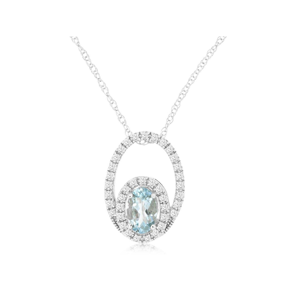 14K White Gold Aquamarine & Diamond Necklace Georgetown Jewelers Wood Dale, IL