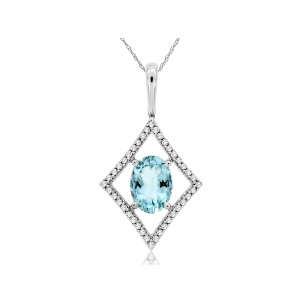 14K White Gold Aquamarine & Diamond Necklace Georgetown Jewelers Wood Dale, IL