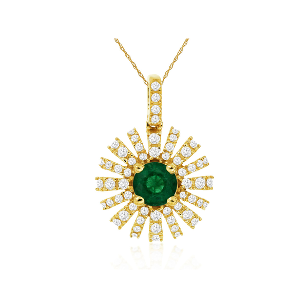 14K Yellow Gold Emerald & Diamond Necklace Georgetown Jewelers Wood Dale, IL