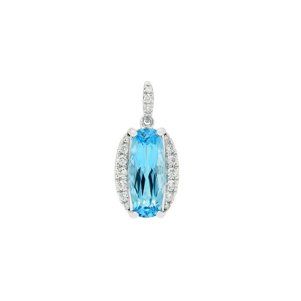 14K White Gold Blue Topaz & Diamond Pendant Georgetown Jewelers Wood Dale, IL