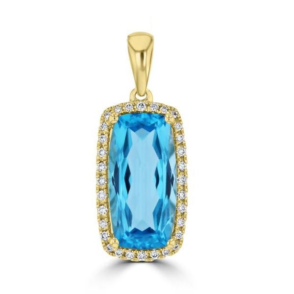 14K Yellow Gold Blue Topaz & Diamond Pendant Georgetown Jewelers Wood Dale, IL