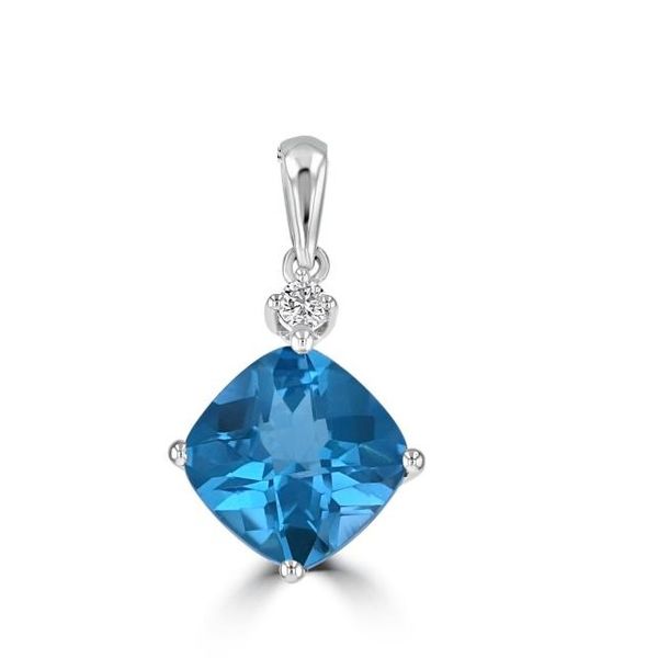 14K White Gold Blue Topaz & Diamond Pendant Georgetown Jewelers Wood Dale, IL