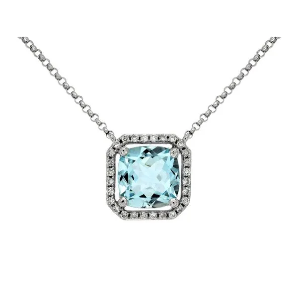 14K White Gold Aquamarine & Diamond Necklace 18