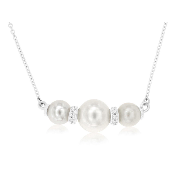 14K White Gold Pearl & Diamond Necklace Georgetown Jewelers Wood Dale, IL