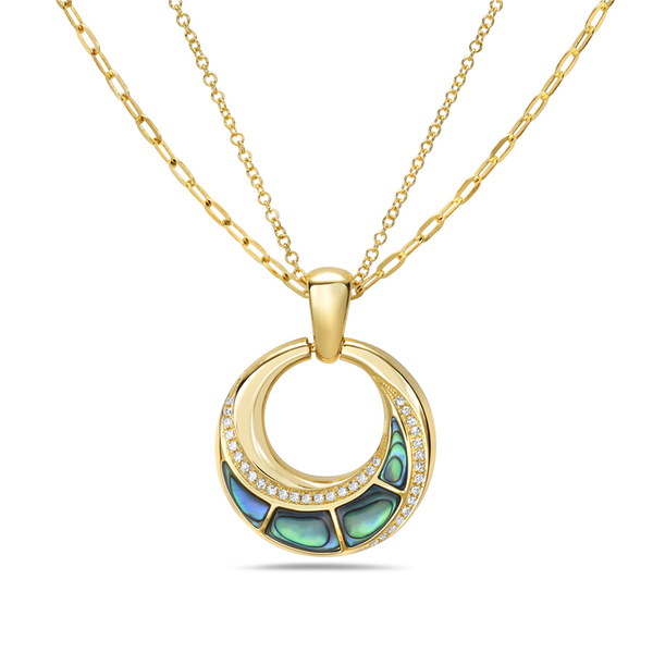 14K Yellow Gold Abalone & Diamond Necklace Georgetown Jewelers Wood Dale, IL