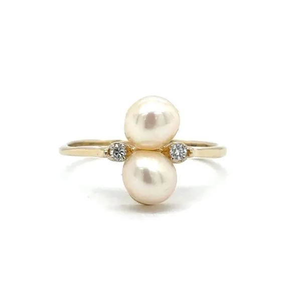 Estate 14K Yellow Gold Pearl & Diamond Ring