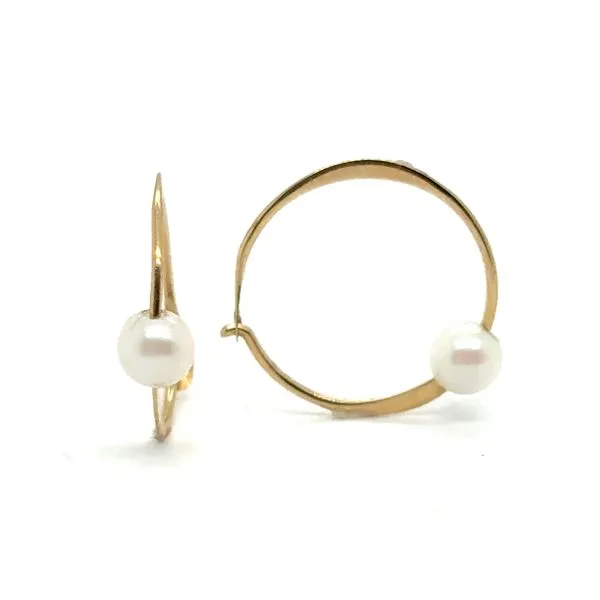 Estate 14K Yellow Gold Pearl Huggie Hoops