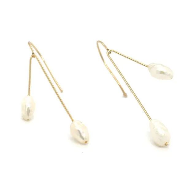 Estate 14K Yellow Gold Pearl Wire Earrings
