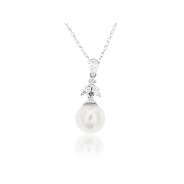 14K White Gold Pearl & Diamond Necklace Georgetown Jewelers Wood Dale, IL