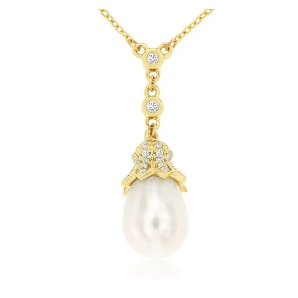 14K Yellow Gold Pearl & Diamond Necklace