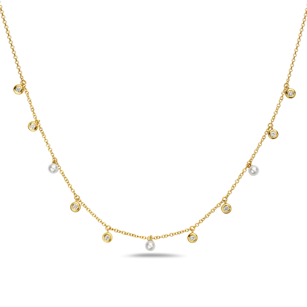 14K Yellow Gold Pearl & Diamond Necklace Georgetown Jewelers Wood Dale, IL